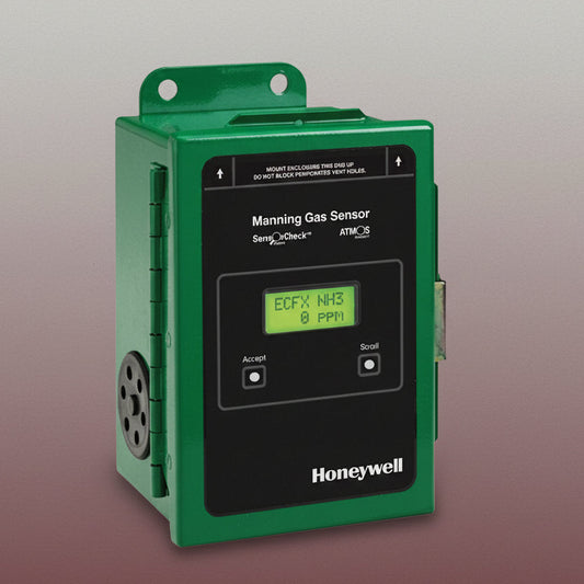 Green gas sensor with digital display on a white background