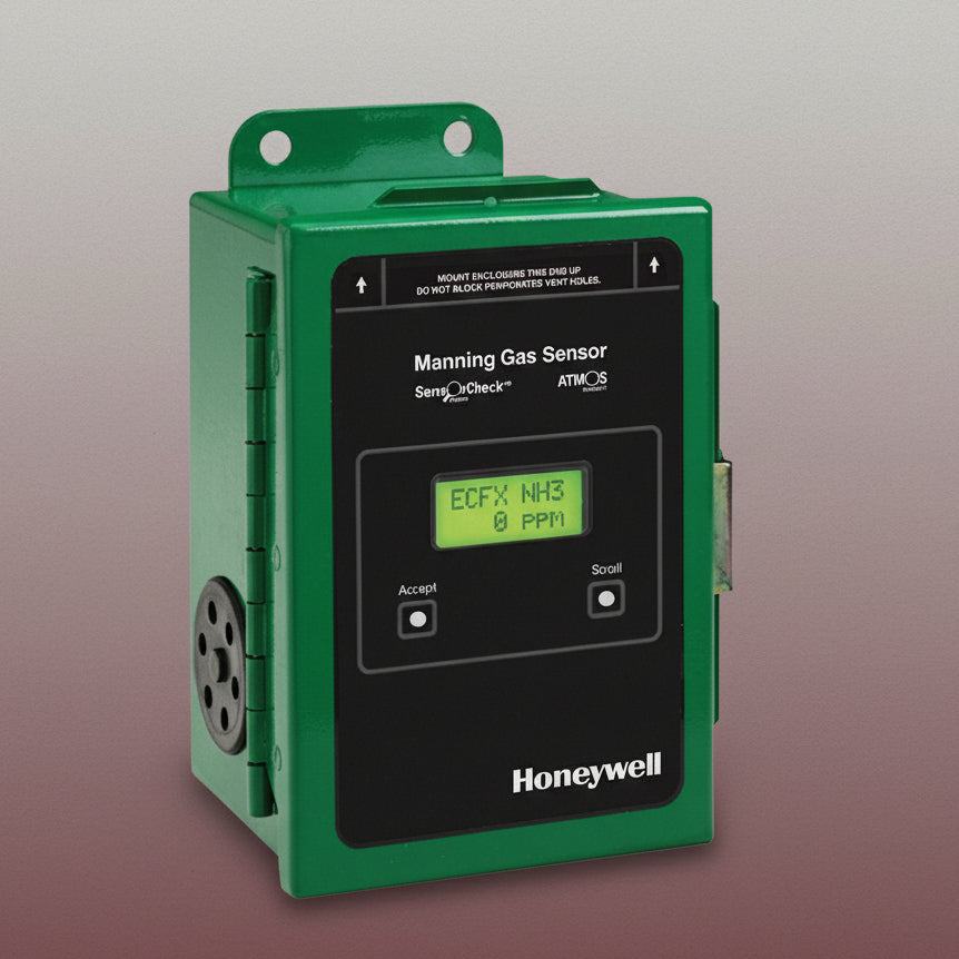 Green gas sensor with digital display on a white background
