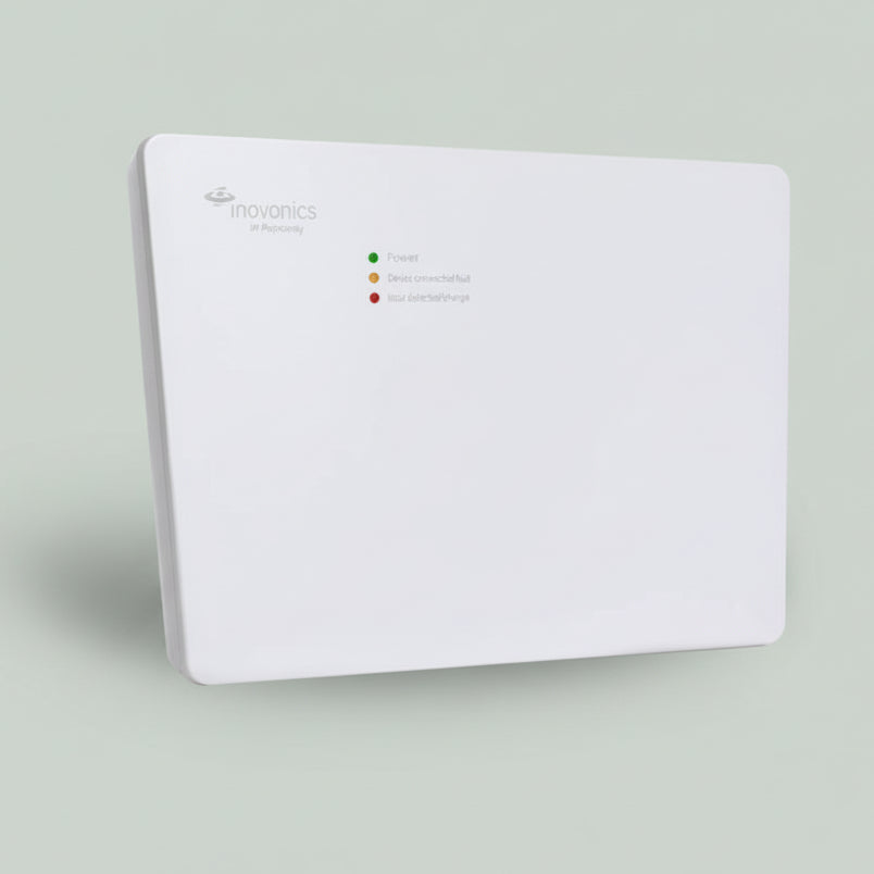 White electronic device with Inovonics logo on a white background