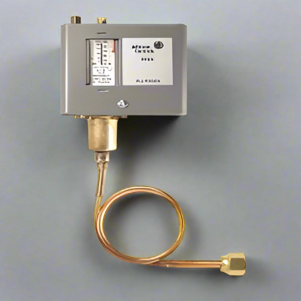 Brass pressure meter with digital display on a white background