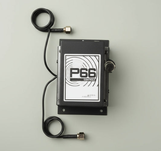 Black electronic device with 'P66' branding on a white background