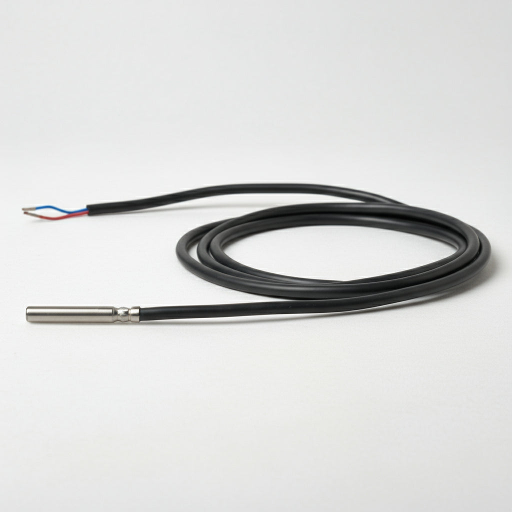 Thermocouple with black cable on a white background
